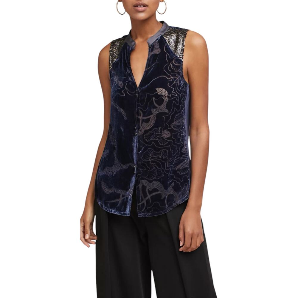 Anthropologie Tiny Sz S Ileana Burnout Velvet Sequined Shoulder Top Boho Glam